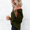 Women's Green Textured Knit Drop Shoulder Short Sleeve Sweater - Casual and Stylish - Image 2