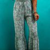 Women's Green Bohemian Floral Ruffle Bottom Spaghetti Strap Jumpsuit for Summer - Image 4