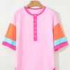 Women's Pink Solid Color Half Sleeve Button Henley Top - Casual & Stylish - Image 7