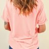Chic Women's Pink Leopard Guitar Sequin Patch Crew Neck Tee - Image 6