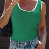 Women's Dark Green Lightweight Ribbed Knit Sweater Vest with Contrast Trim - Image 12