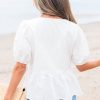 Elegant Women's White Bow Knot Decor Square Neck Puff Sleeve Peplum Top - Image 6