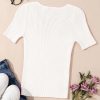 Women's Lightweight White V Neck Ribbed Knit Short Sleeve Sweater - Image 13