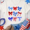 Women's White USA Inspire Bow Print Crewneck Tee - Perfect for Independence Day - Image 3