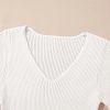 Women's Lightweight White V Neck Ribbed Knit Short Sleeve Sweater - Image 14