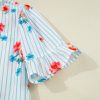 Women's Sky Blue Stripe Floral Ruffle Mini Dress with Belt - Image 18