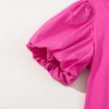 Stylish Strawberry Pink Casual Round Neck Bubble Sleeve T-Shirt for Women - Image 8