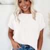 Women's White Textured Knit T-Shirt with Exposed Stitching - Image 4