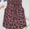 Women's Brown Leaf Print Lace-Up V Neck Crinkled Tank Top for Summer - Image 5
