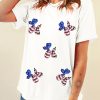 Women's White Sequin Balloon Puppy Graphic Crewneck Tee with Stars and Stripes - Image 8