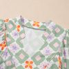 Women's Green Geometric Floral Print 3/4 Sleeve Notched Neck Mini Dress - Image 6