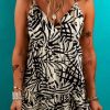 Women's Khaki Tropical Palm Print Wrapped V Neck Spaghetti Straps Tiered Midi Dress - Image 5