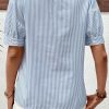 Women's Sky Blue Stripe Floral Lace Splicing Puff Sleeve Blouse for Elegant Summer Style - Image 2
