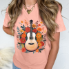 Women's Pink Guitar Flower Print Crew Neck Loose T-Shirt - Casual Summer Tee - Image 6