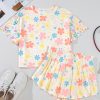 Women's Apricot Floral Print Crop Top and Wide Leg Short Set - Trendy Summer Outfit - Image 3