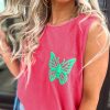 Women's Sachet Pink Butterfly Graphic Casual Tank Top - Stylish Sleeveless Summer Tee - Image 3