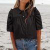 Women's Black Frilly Puff Sleeve Collared Shirt - Trendy and Elegant - Image 3