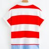 Women's Red Stripe Color Block V Neck Dolman Short Sleeve Top - Image 4