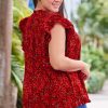Fiery Red Floral Print Plus Size Shift Top with Ruffle Sleeves - Image 3