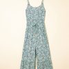Women's Green Bohemian Floral Ruffle Bottom Spaghetti Strap Jumpsuit for Summer - Image 9
