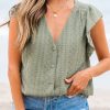 Elegant Laurel Green Flutter Sleeve Lace V Neck Shirt for Women - Image 8