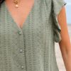 Elegant Laurel Green Flutter Sleeve Lace V Neck Shirt for Women - Image 7