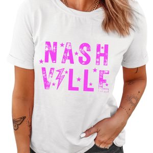 Unisex White NASHVILLE Star Graphic Crewneck T-Shirt - Perfect for Music Lovers