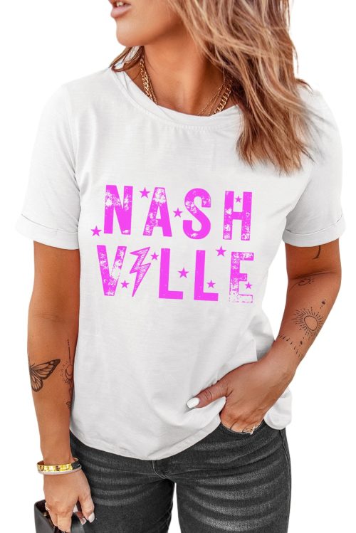 Unisex White NASHVILLE Star Graphic Crewneck T-Shirt - Perfect for Music Lovers