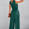 Elegant Blackish Green Deep V Pleated Crisscross Wide Leg Backless Jumpsuit for Women - Image 2