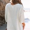 Women's Beige Textured Knit Short Sleeve Sweater - Versatile One Shoulder Style - Image 2