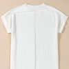 Women's White Textured Knit T-Shirt with Exposed Stitching - Image 7