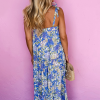 Women's Sky Blue Floral Print Maxi Dress with Self-Tie Straps and Ruffle Details - Image 8