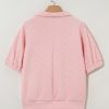 Women's Light Pink Textured Half Sleeve Blouse with Contrast Striped Collar - Image 6