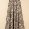 Women's Brown Western Floral Print Ruffled Hem High Waist Maxi Skirt - Image 12