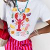 Women's White Crawfish Food Ingredient Graphic Crewneck Tee - Fun Seafood Festival Shirt - Image 2