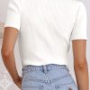 Women's Lightweight White V Neck Ribbed Knit Short Sleeve Sweater - Image 7