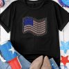 Women's Black Rhinestone American Flag Casual Round Neck Tee - Image 3