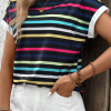Women's Black Stripe Multicolor Contrast Edge Crew Neck T-Shirt - Image 4
