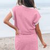 Women's Pink Contrast Trim Textured Crewneck Tee and Pocketed Skirt Set - Image 2