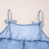Trendy Beau Blue Denim Mini Dress with Bow Detail and Ruffle Hem - Image 12