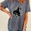 Women's Gray Redeo Check Spades Western Graphic T-Shirt - Trendy Casual Tee - Image 7