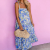 Women's Sky Blue Floral Print Maxi Dress with Self-Tie Straps and Ruffle Details - Image 10