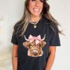Unisex Black Cow Head Graphic T-Shirt with Bow Detail - Western Fashion Style - Image 6