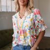 Women's Vibrant Pink Boho Flower Print Half Puff Sleeve Blouse - Image 4