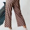 Women's Khaki Checkered High Waist Loose Casual Pants - Trendy Wide Leg Style - Image 4