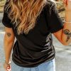 Women's Black Rhinestone American Flag Casual Round Neck Tee - Image 7