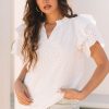 Women's White Broderie Anglaise Ruffle Short Sleeve Blouse - Perfect for Summer - Image 6