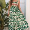 Women's Green Western Aztec Shirred Sleeveless Maxi Dress - Trendy Boho Style - Image 4