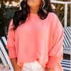 Women's Blossom Coral Plus Size Textured Blouse with Shirred Cuffs - Image 5