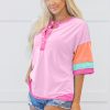 Women's Pink Solid Color Half Sleeve Button Henley Top - Casual & Stylish - Image 3